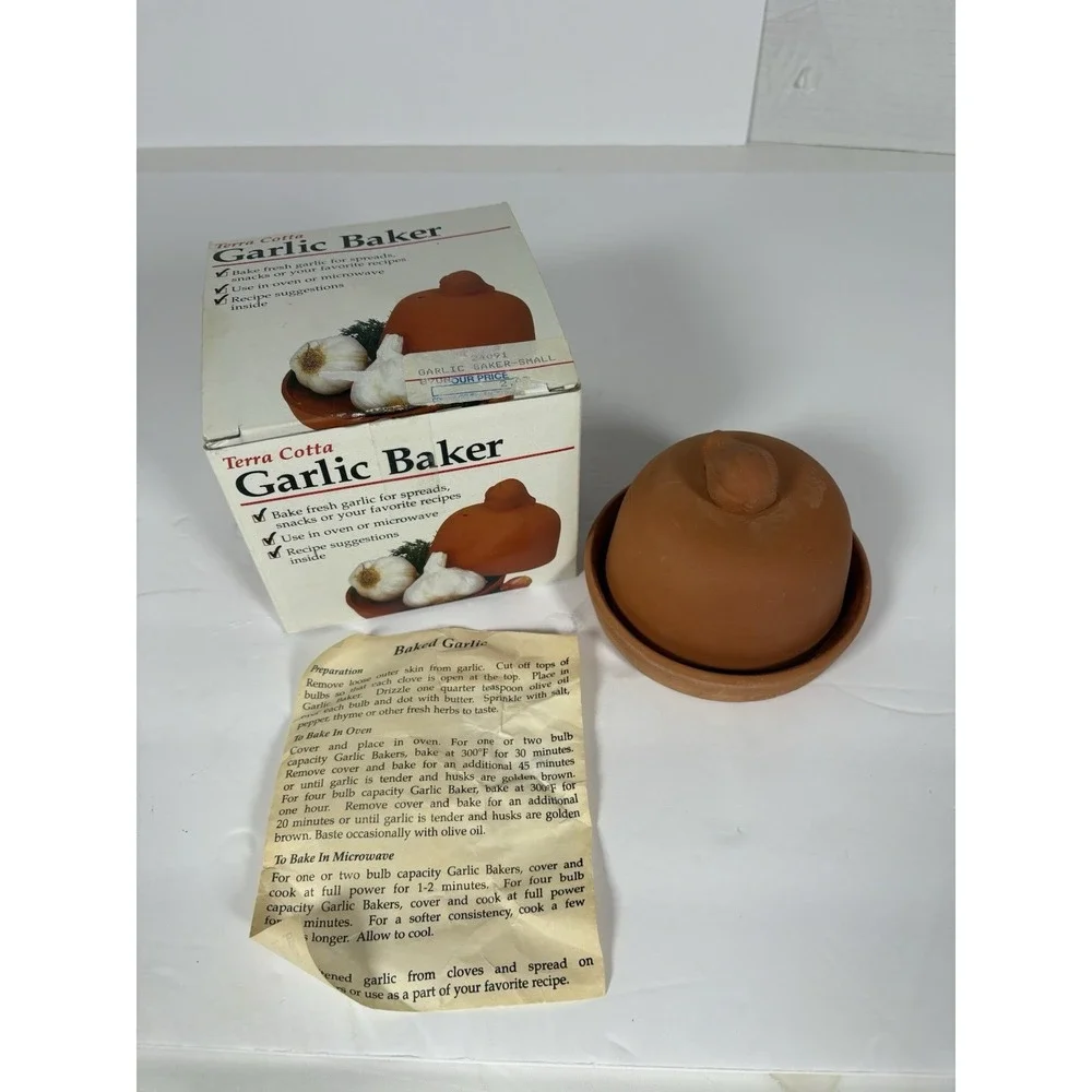 Terra Cotta Garlic Baker Roaster Oven With Lid Dish Small